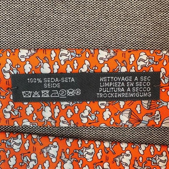 NEW Authentic Hermès Orange Paris Silk Tie Jockey Horse Clouds Print - Picture 8 of 12